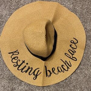 Straw Sun Hat with Black Embroidery